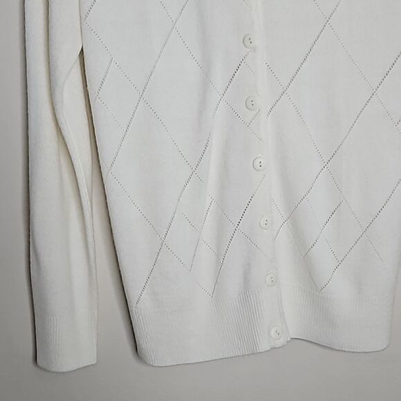 Vintage Lisa International Ivory Cartigan Button down Diamond pattern Small - Picture 6 of 9